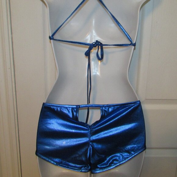 Blue Metallic Booty Short Strappy Top Bikini - NEW - Picture 7 of 9